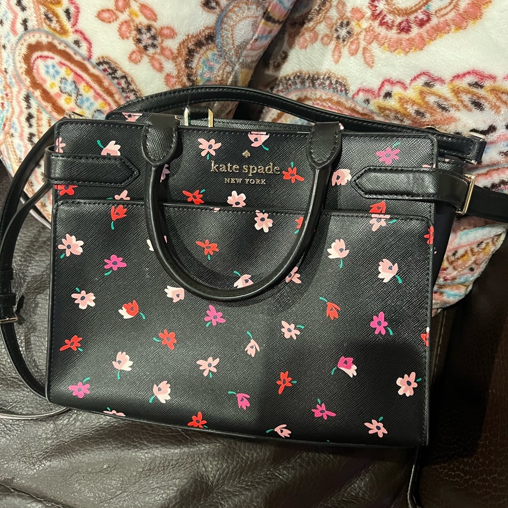 Kate Spade Black Bag with Pink and Red Floral Design
